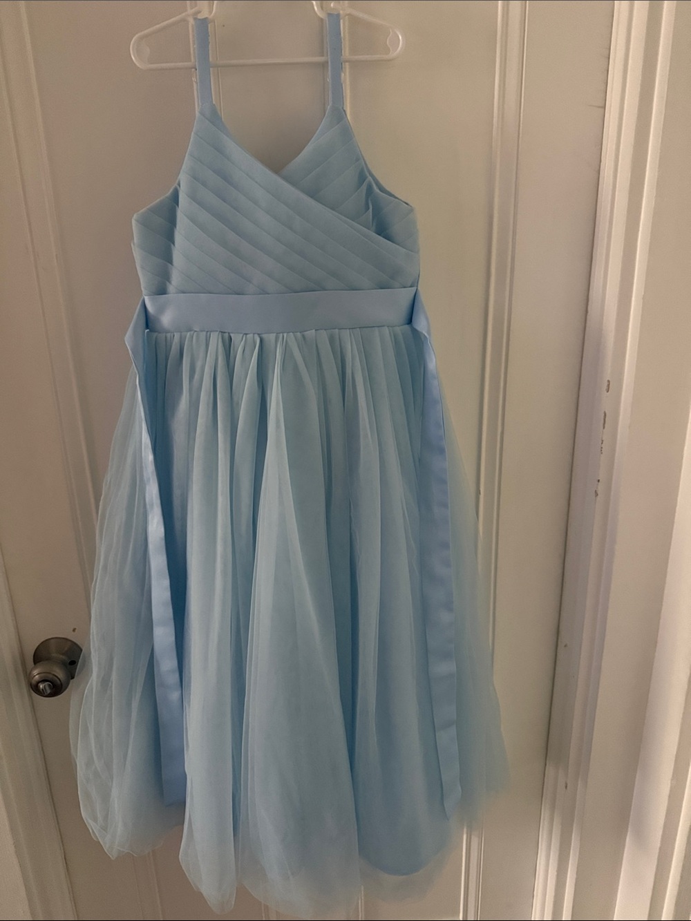 Amazon Light Blue Satin & Tulle Spaghetti Strap Girls' Dress